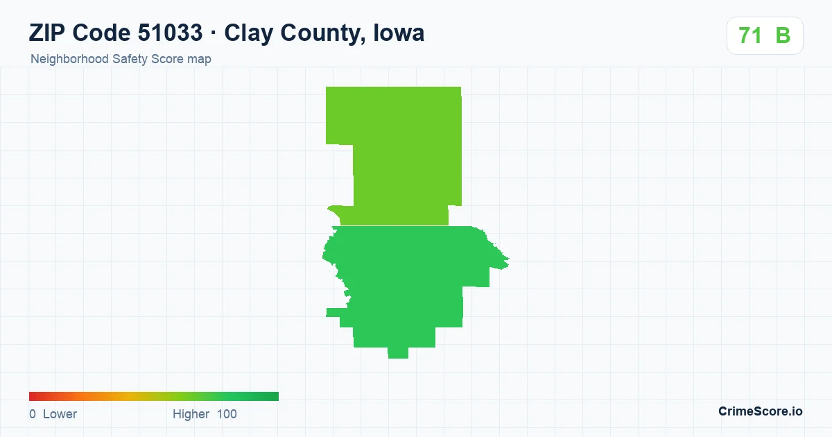 ZIP Code 51033 in Clay County, Iowa neighborhood Safety Score map