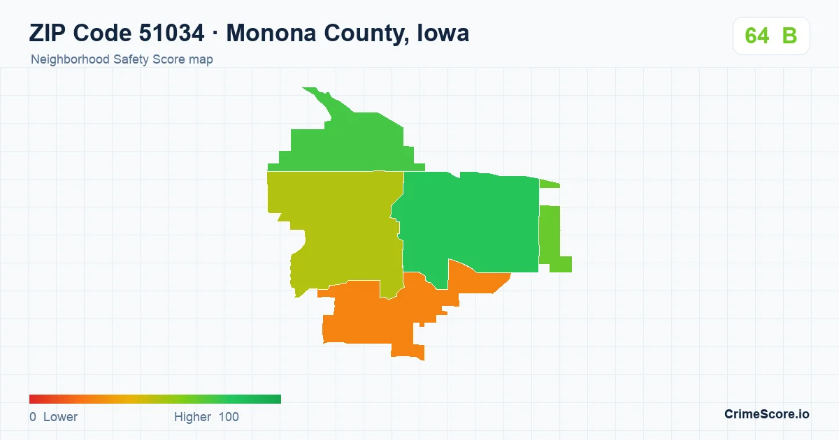 ZIP Code 51034 in Monona County, Iowa neighborhood Safety Score map
