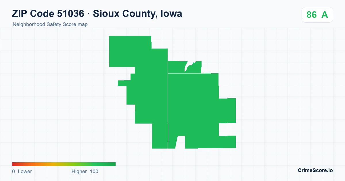 ZIP Code 51036 in Sioux County, Iowa neighborhood Safety Score map