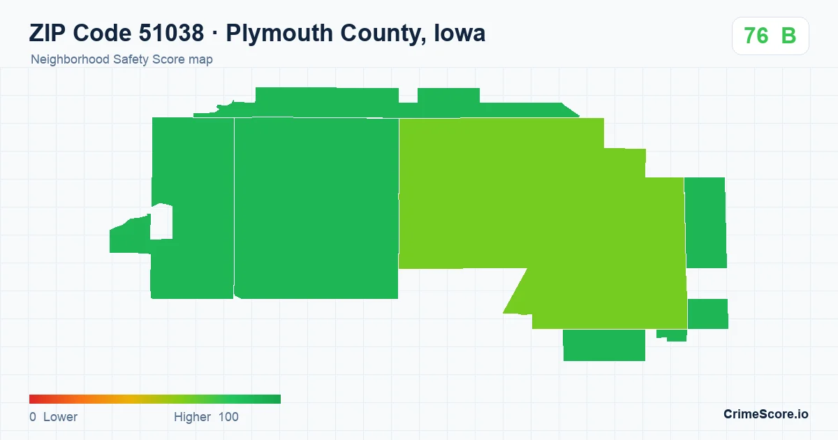ZIP Code 51038 in Plymouth County, Iowa neighborhood Safety Score map