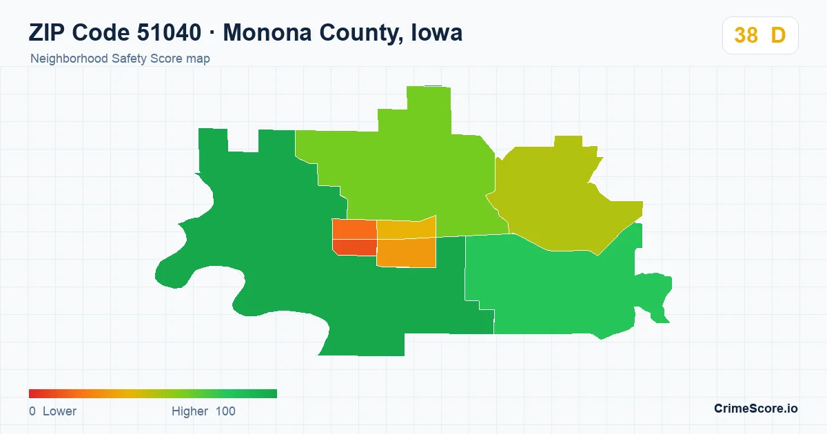 ZIP Code 51040 in Monona County, Iowa neighborhood Safety Score map