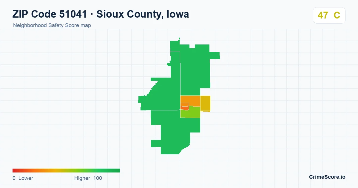 ZIP Code 51041 in Sioux County, Iowa neighborhood Safety Score map