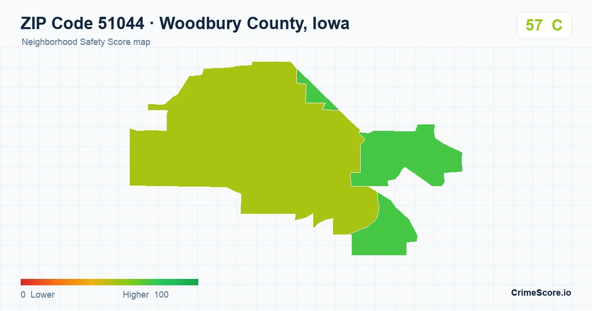 ZIP Code 51044 in Woodbury County, Iowa neighborhood Safety Score map