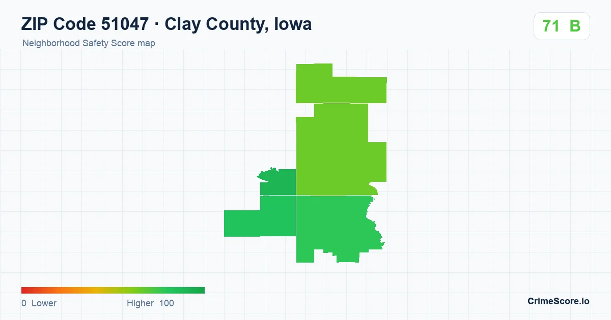 ZIP Code 51047 in Clay County, Iowa neighborhood Safety Score map