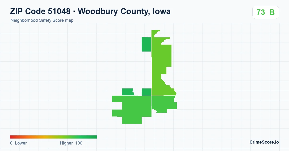 ZIP Code 51048 in Woodbury County, Iowa neighborhood Safety Score map