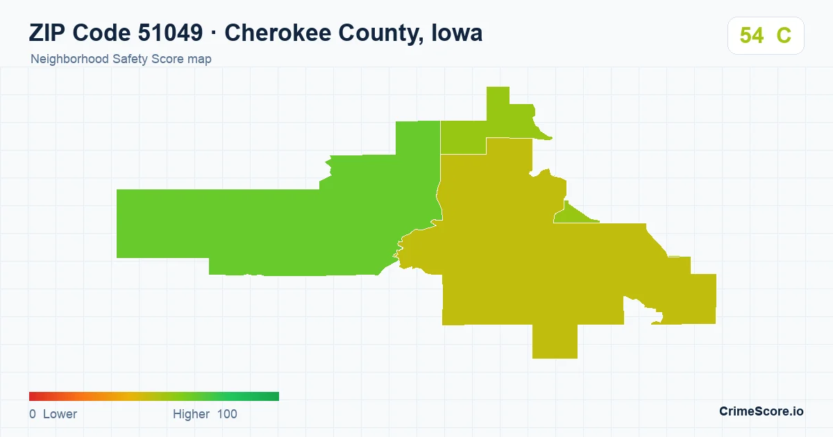 ZIP Code 51049 in Cherokee County, Iowa neighborhood Safety Score map