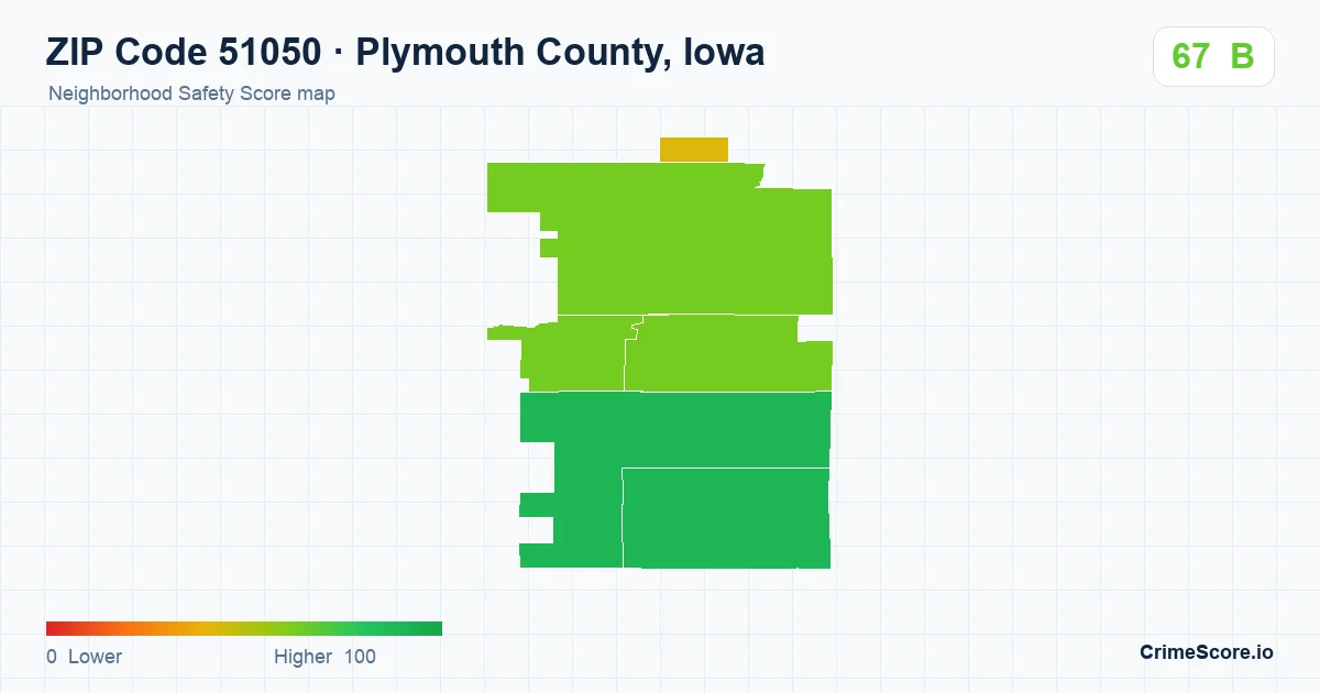 ZIP Code 51050 in Plymouth County, Iowa neighborhood Safety Score map