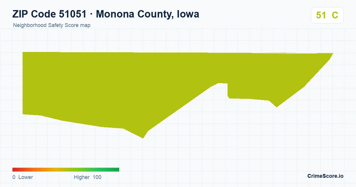 ZIP Code 51051 in Monona County, Iowa neighborhood Safety Score map