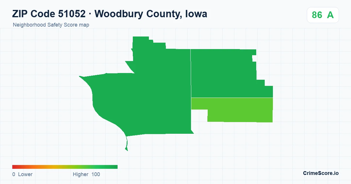 ZIP Code 51052 in Woodbury County, Iowa neighborhood Safety Score map