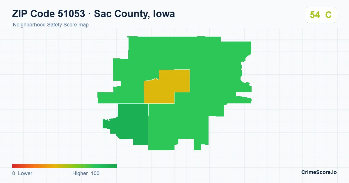 ZIP Code 51053 in Sac County, Iowa neighborhood Safety Score map