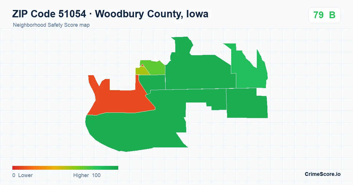 ZIP Code 51054 in Woodbury County, Iowa neighborhood Safety Score map