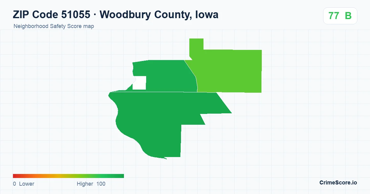 ZIP Code 51055 in Woodbury County, Iowa neighborhood Safety Score map