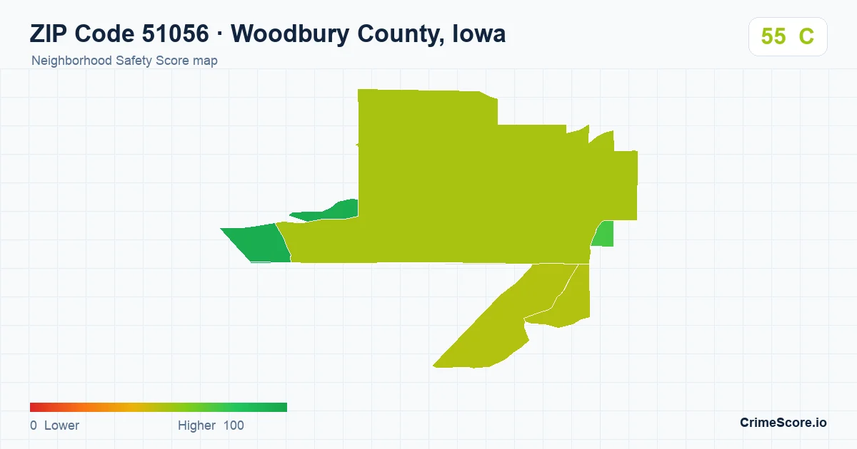 ZIP Code 51056 in Woodbury County, Iowa neighborhood Safety Score map