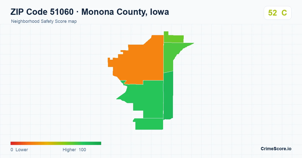 ZIP Code 51060 in Monona County, Iowa neighborhood Safety Score map