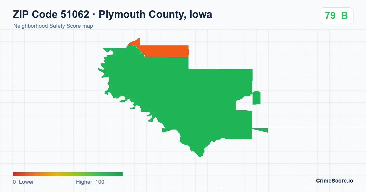 ZIP Code 51062 in Plymouth County, Iowa neighborhood Safety Score map