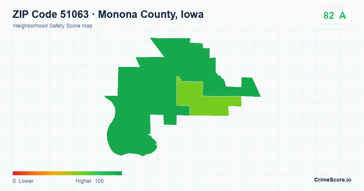 ZIP Code 51063 in Monona County, Iowa neighborhood Safety Score map