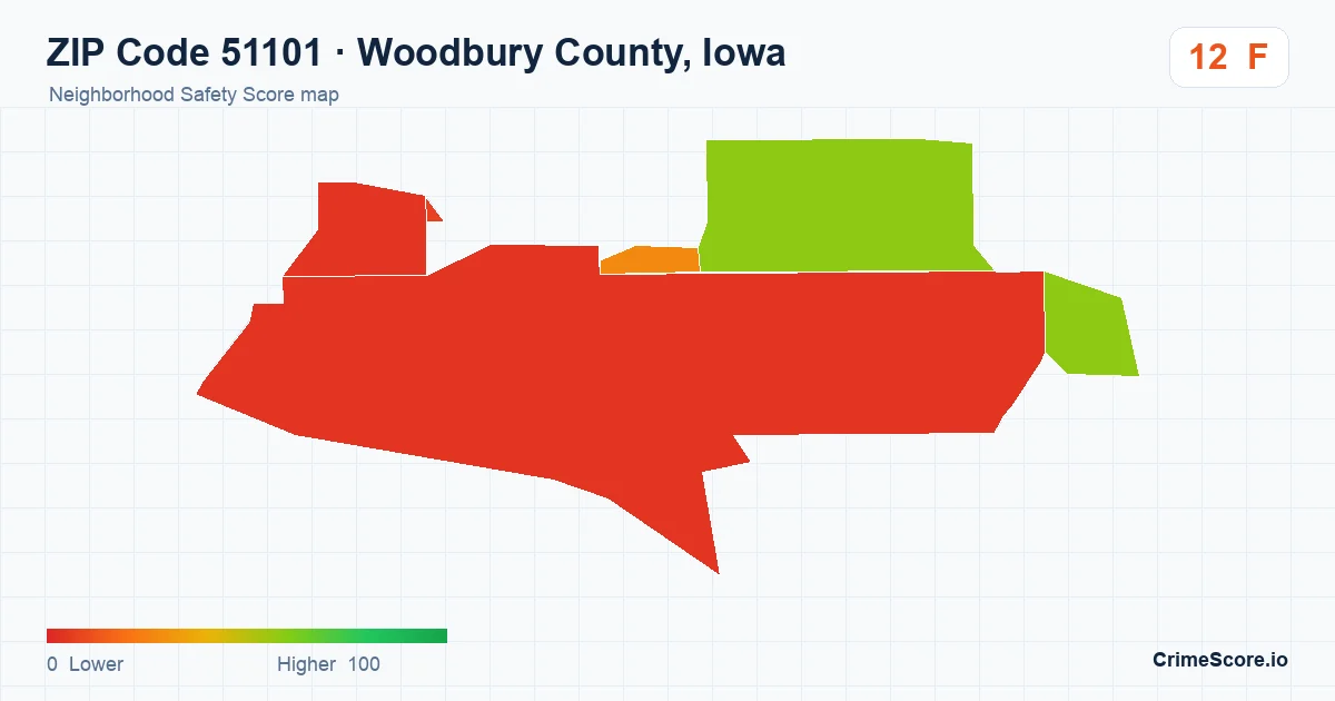 ZIP Code 51101 in Woodbury County, Iowa neighborhood Safety Score map