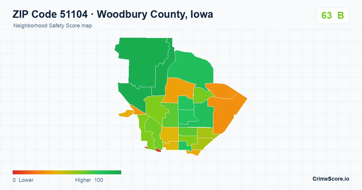 ZIP Code 51104 in Woodbury County, Iowa neighborhood Safety Score map