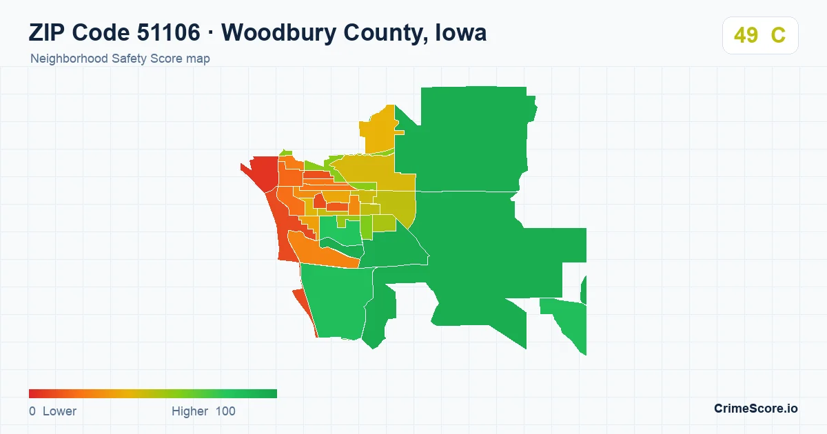 ZIP Code 51106 in Woodbury County, Iowa neighborhood Safety Score map