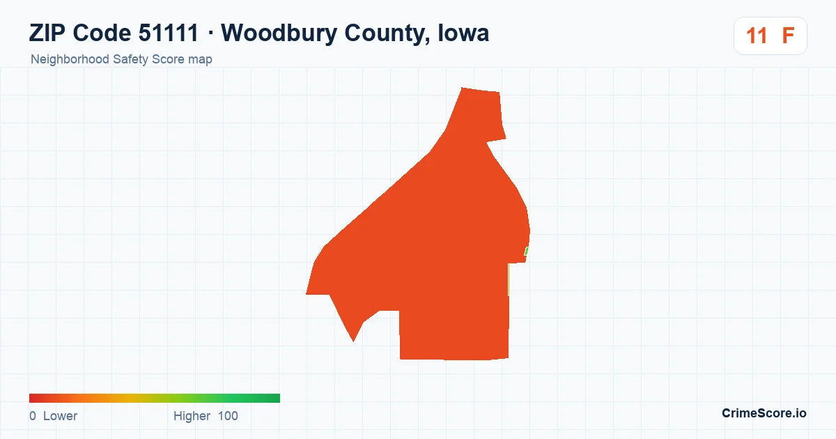 ZIP Code 51111 in Woodbury County, Iowa neighborhood Safety Score map