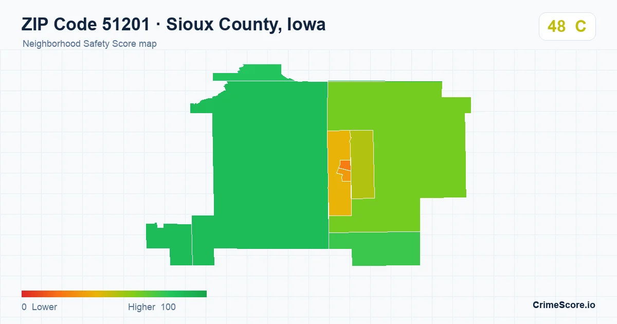 ZIP Code 51201 in Sioux County, Iowa neighborhood Safety Score map