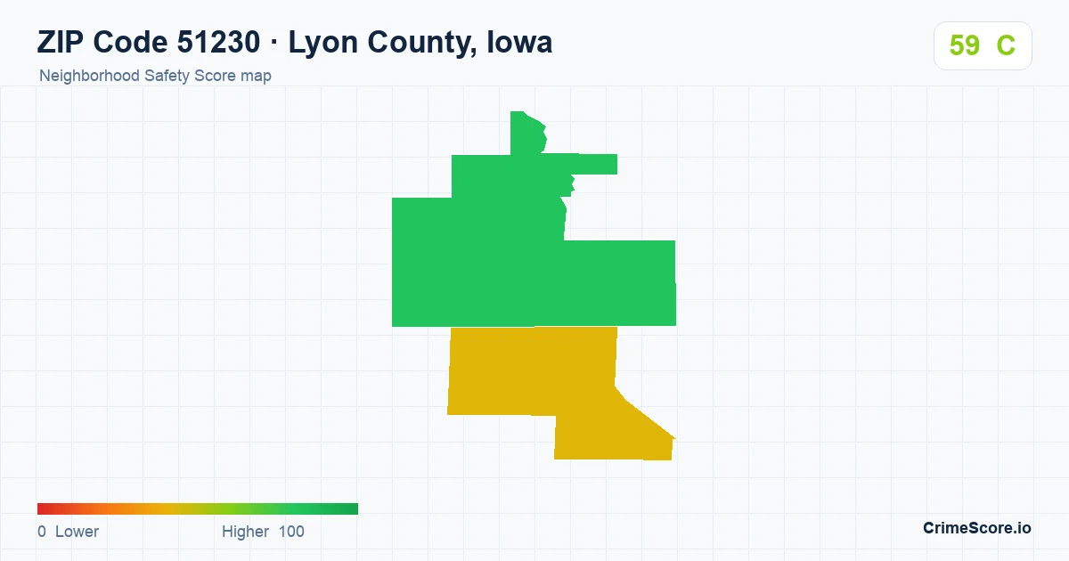 ZIP Code 51230 in Lyon County, Iowa neighborhood Safety Score map