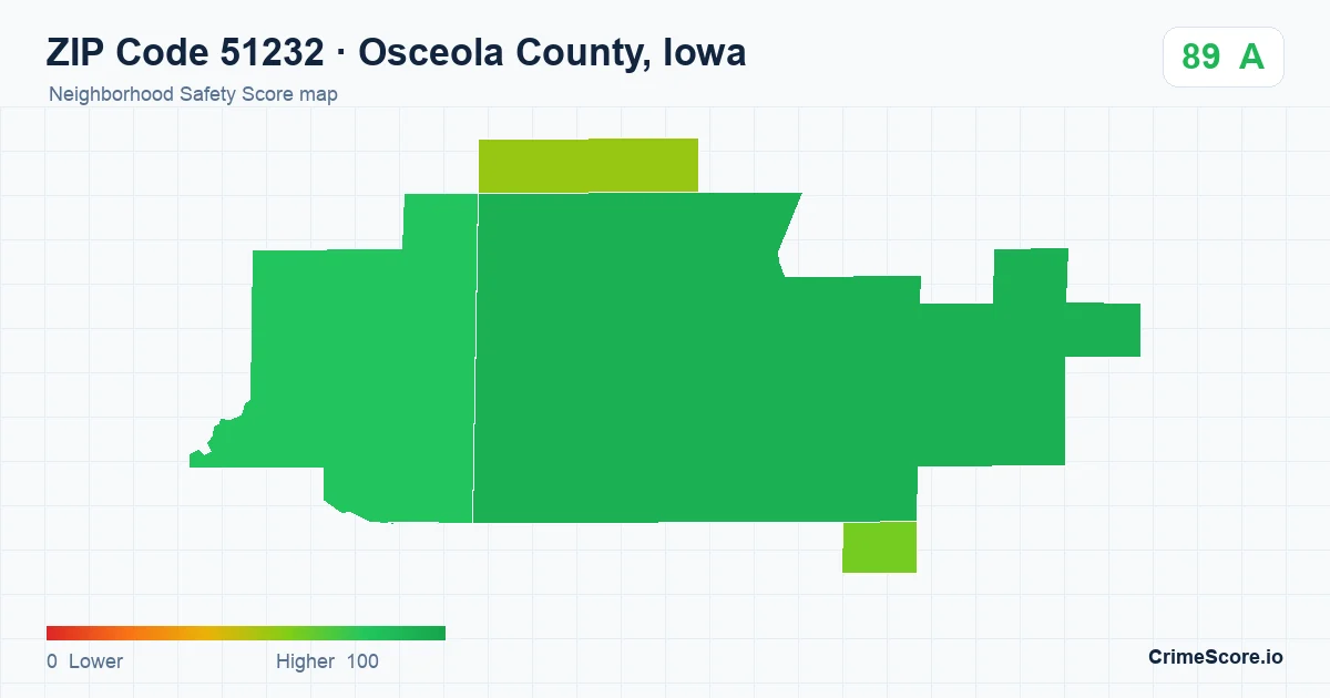 ZIP Code 51232 in Osceola County, Iowa neighborhood Safety Score map