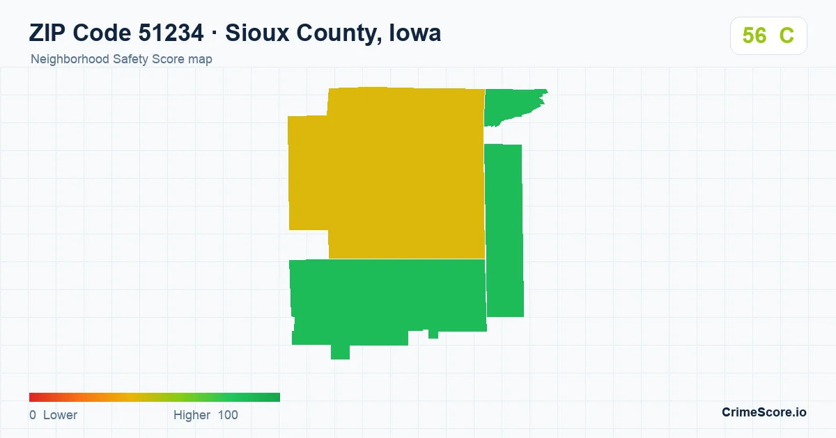 ZIP Code 51234 in Sioux County, Iowa neighborhood Safety Score map