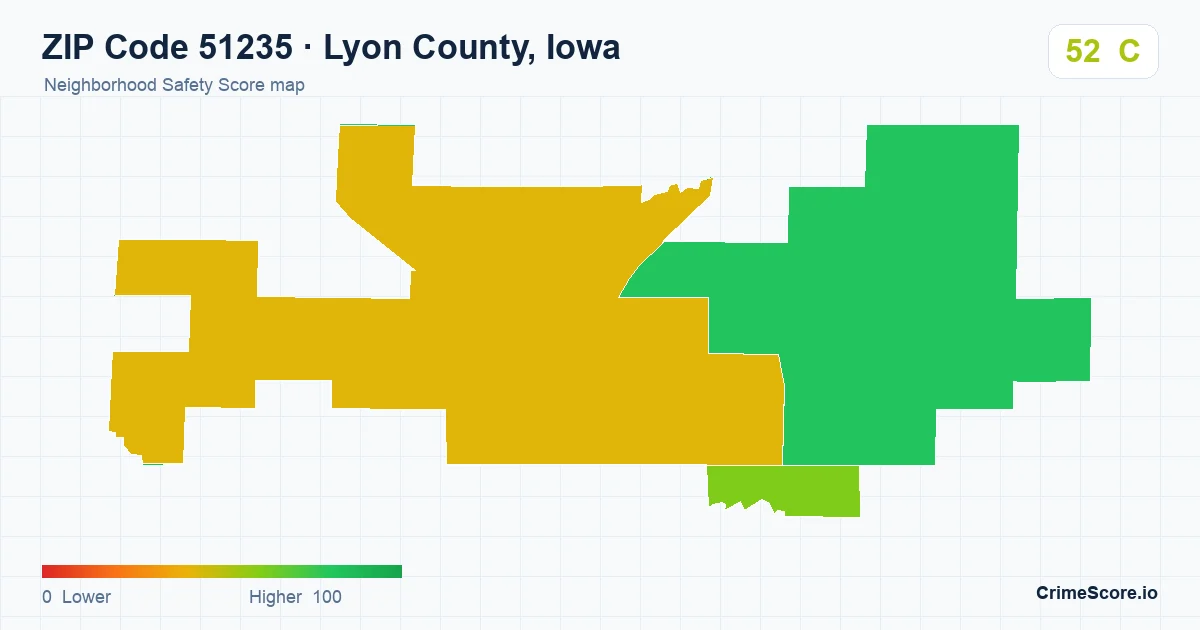 ZIP Code 51235 in Lyon County, Iowa neighborhood Safety Score map