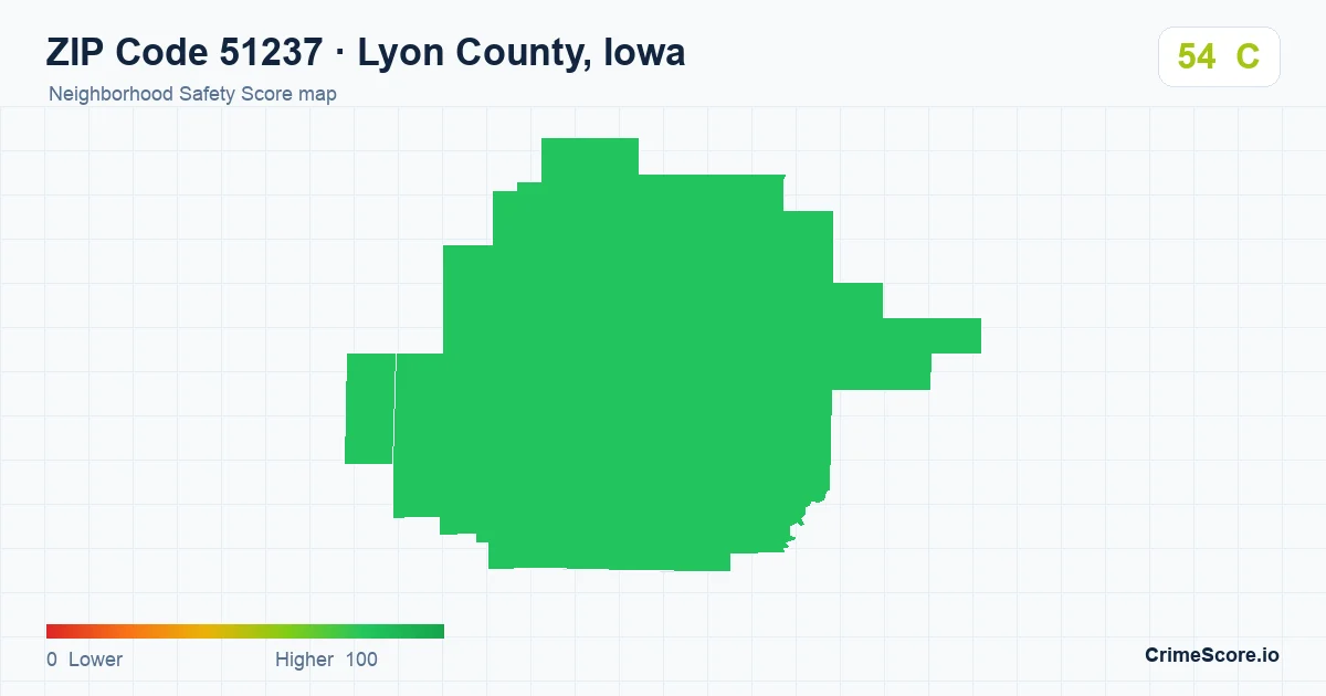 ZIP Code 51237 in Lyon County, Iowa neighborhood Safety Score map