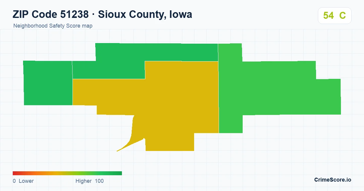 ZIP Code 51238 in Sioux County, Iowa neighborhood Safety Score map