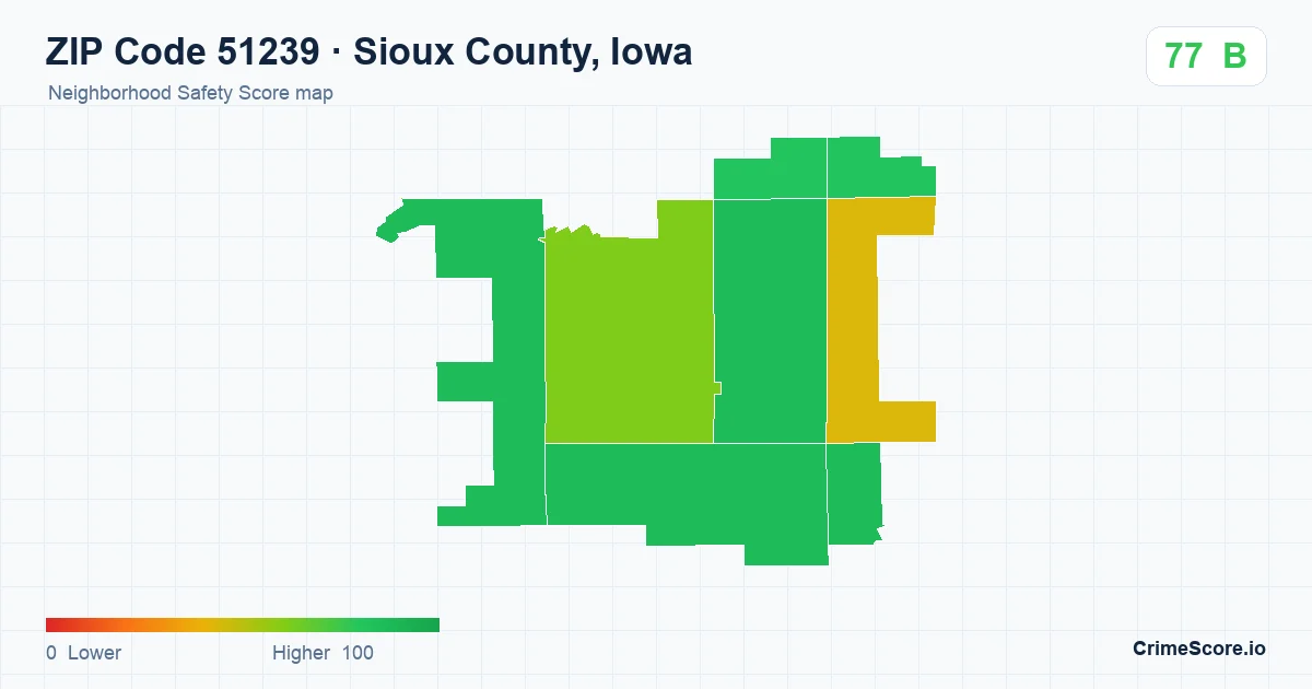 ZIP Code 51239 in Sioux County, Iowa neighborhood Safety Score map