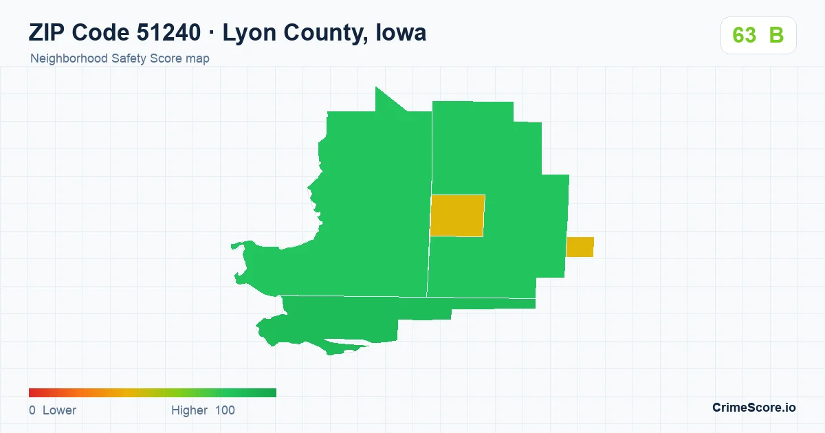 ZIP Code 51240 in Lyon County, Iowa neighborhood Safety Score map