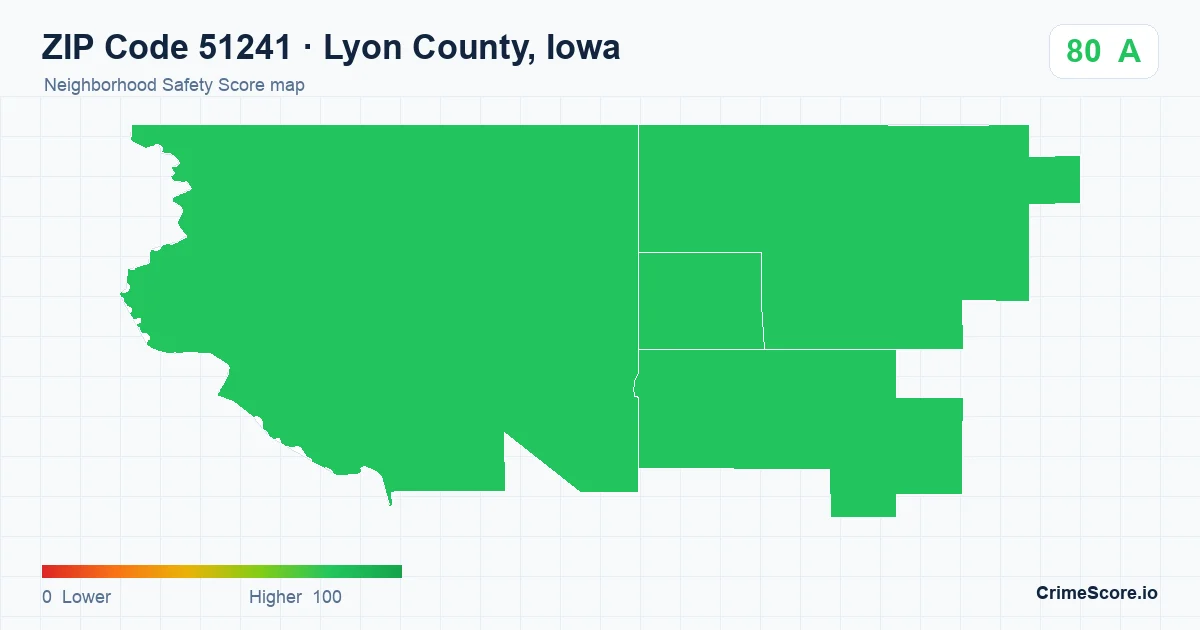 ZIP Code 51241 in Lyon County, Iowa neighborhood Safety Score map