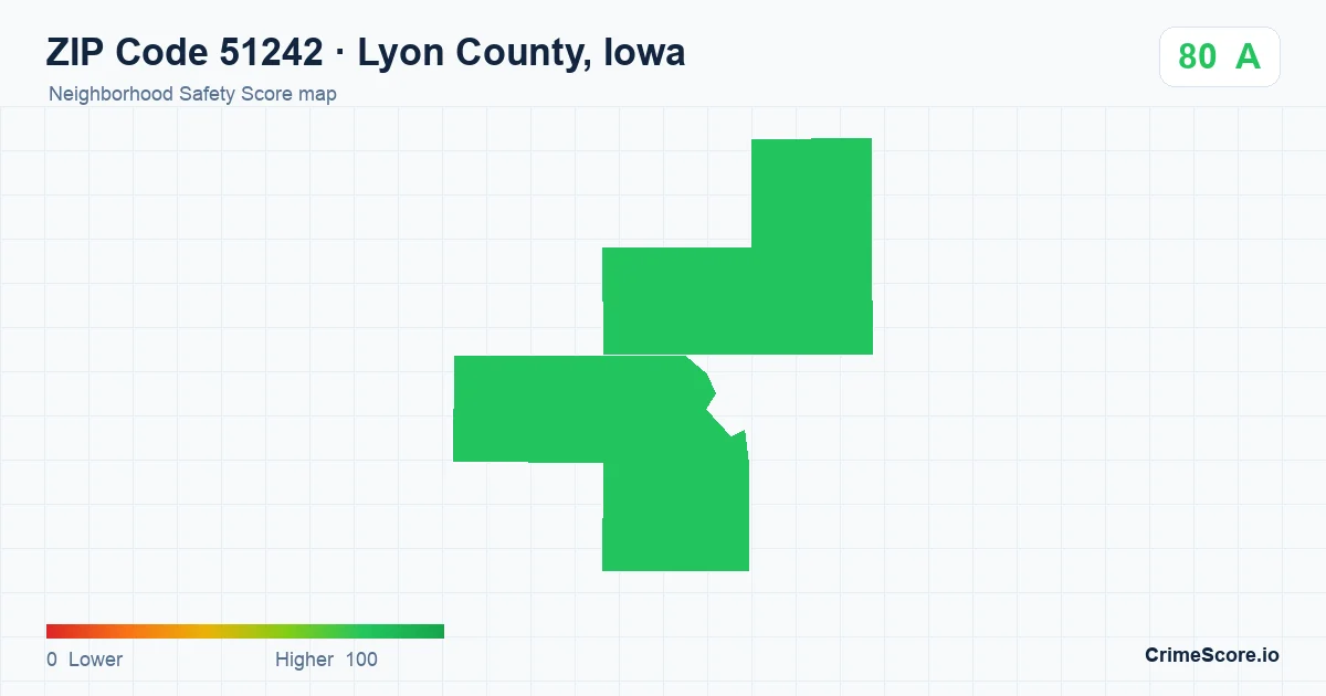 ZIP Code 51242 in Lyon County, Iowa neighborhood Safety Score map