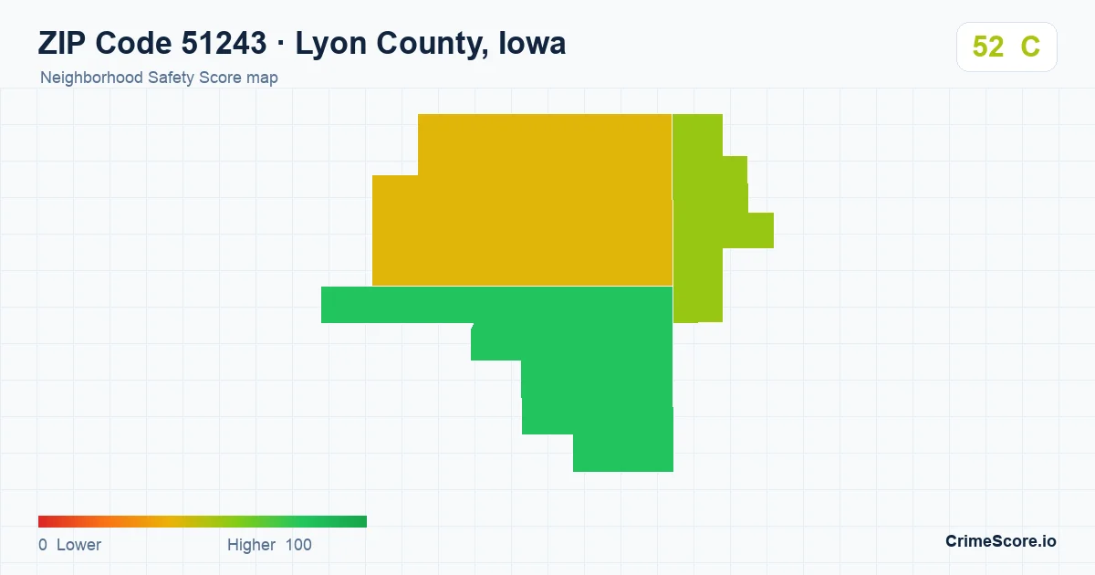 ZIP Code 51243 in Lyon County, Iowa neighborhood Safety Score map