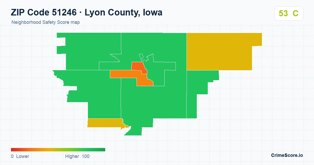 ZIP Code 51246 in Lyon County, Iowa neighborhood Safety Score map