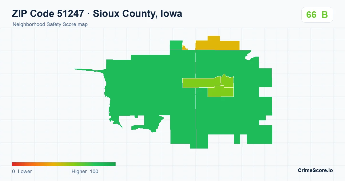 ZIP Code 51247 in Sioux County, Iowa neighborhood Safety Score map