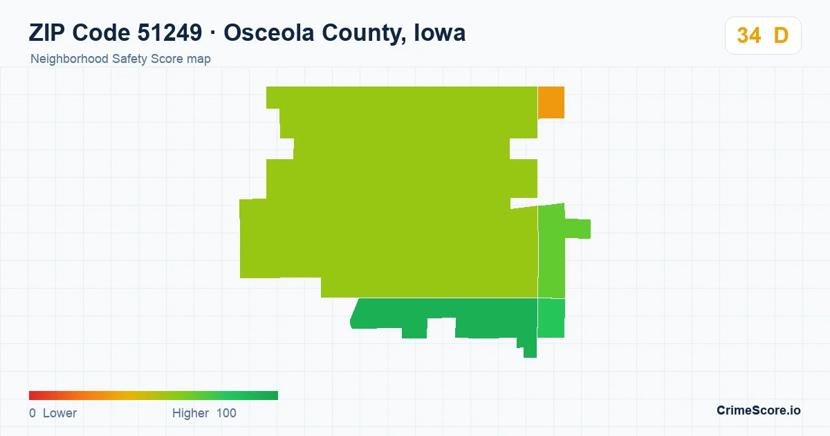 ZIP Code 51249 in Osceola County, Iowa neighborhood Safety Score map