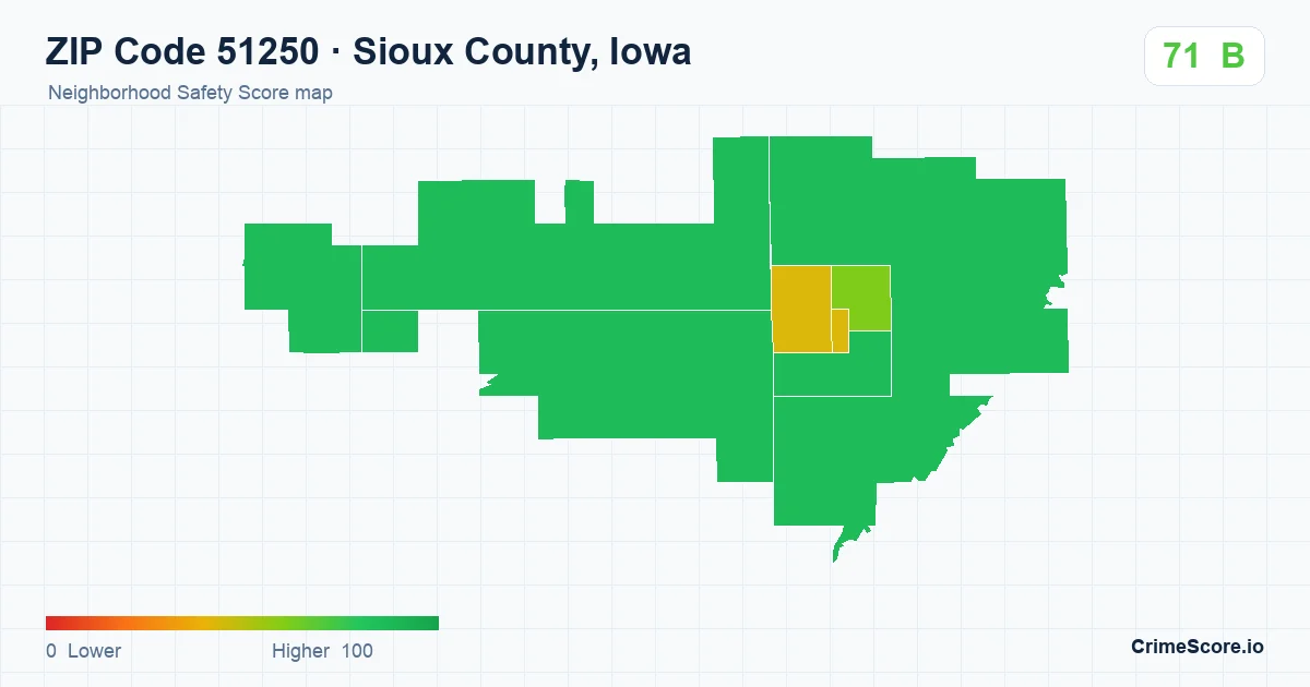 ZIP Code 51250 in Sioux County, Iowa neighborhood Safety Score map