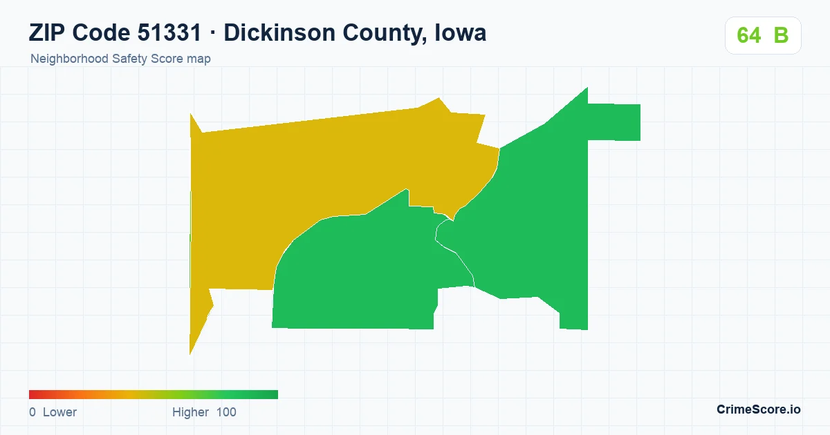 ZIP Code 51331 in Dickinson County, Iowa neighborhood Safety Score map