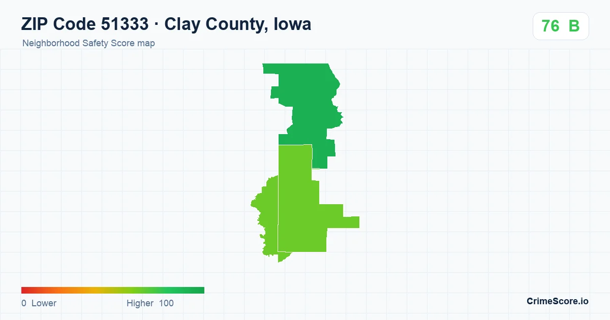 ZIP Code 51333 in Clay County, Iowa neighborhood Safety Score map