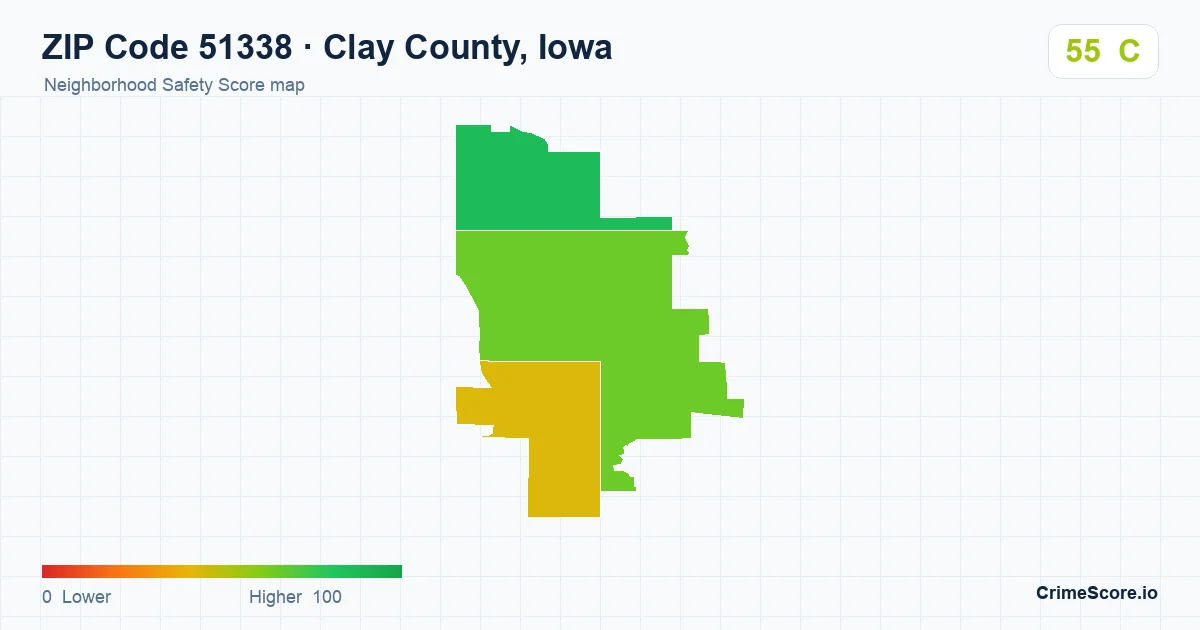 ZIP Code 51338 in Clay County, Iowa neighborhood Safety Score map
