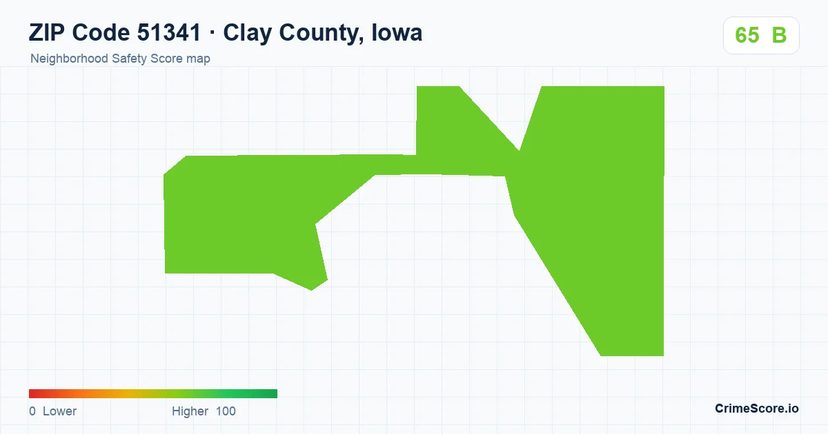 ZIP Code 51341 in Clay County, Iowa neighborhood Safety Score map