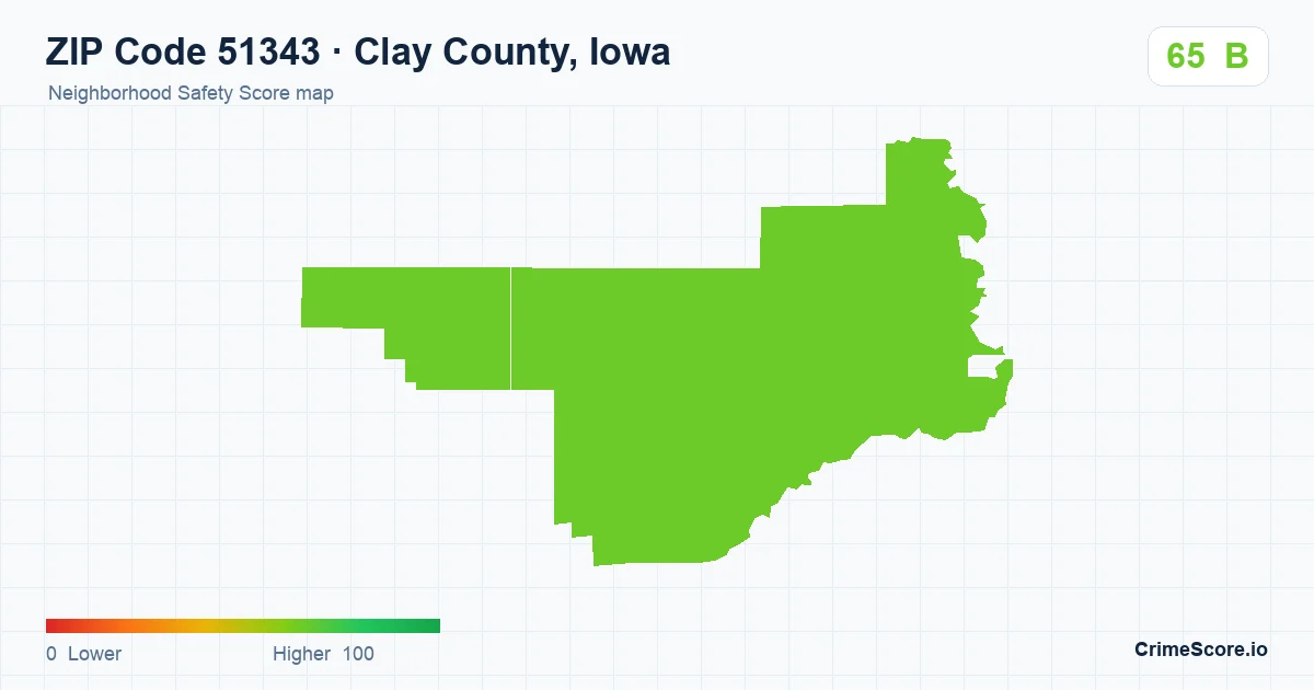 ZIP Code 51343 in Clay County, Iowa neighborhood Safety Score map