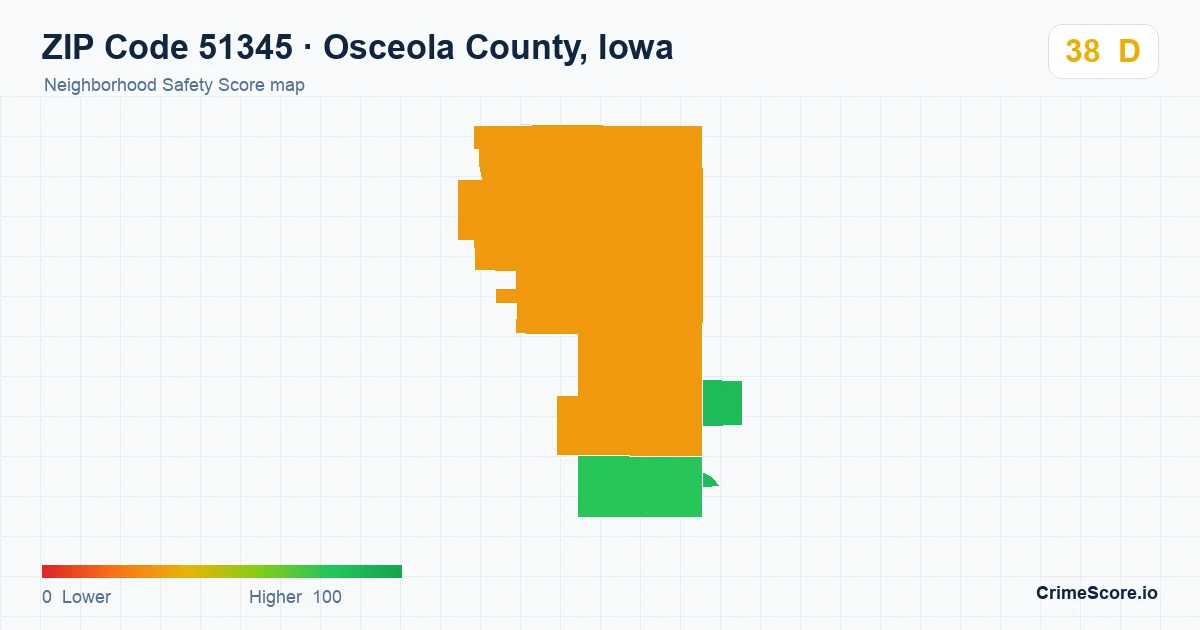ZIP Code 51345 in Osceola County, Iowa neighborhood Safety Score map