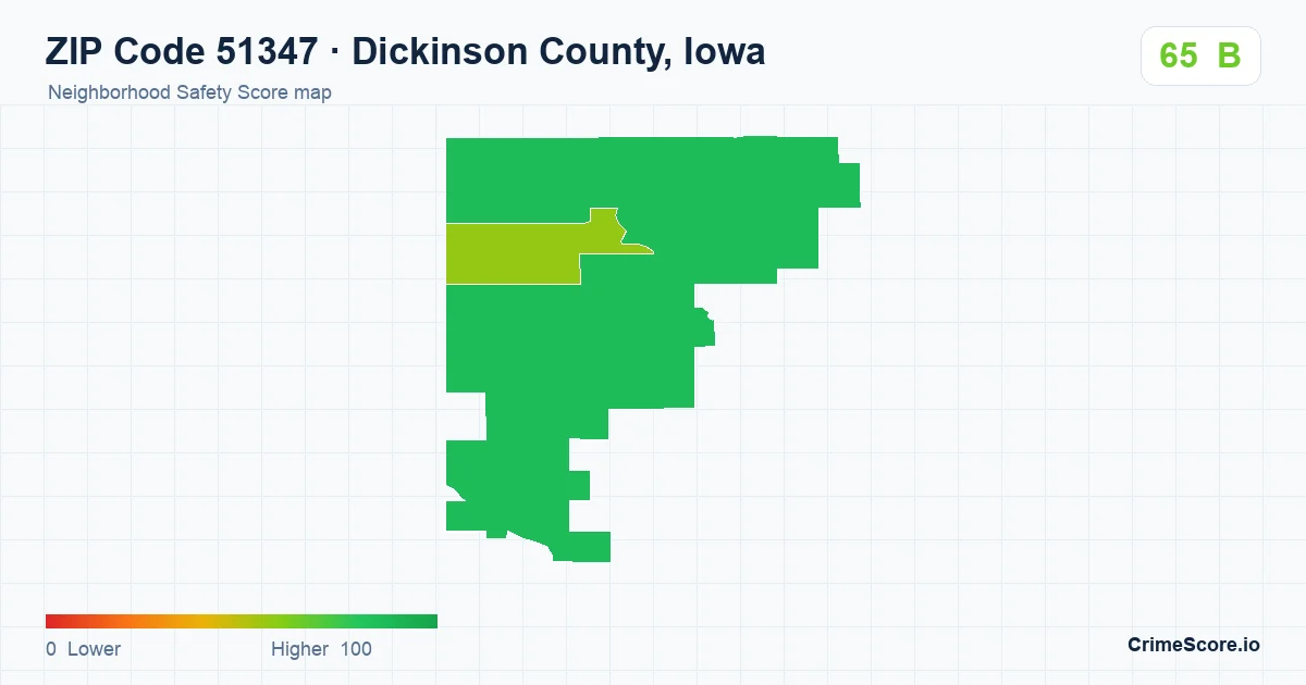 ZIP Code 51347 in Dickinson County, Iowa neighborhood Safety Score map