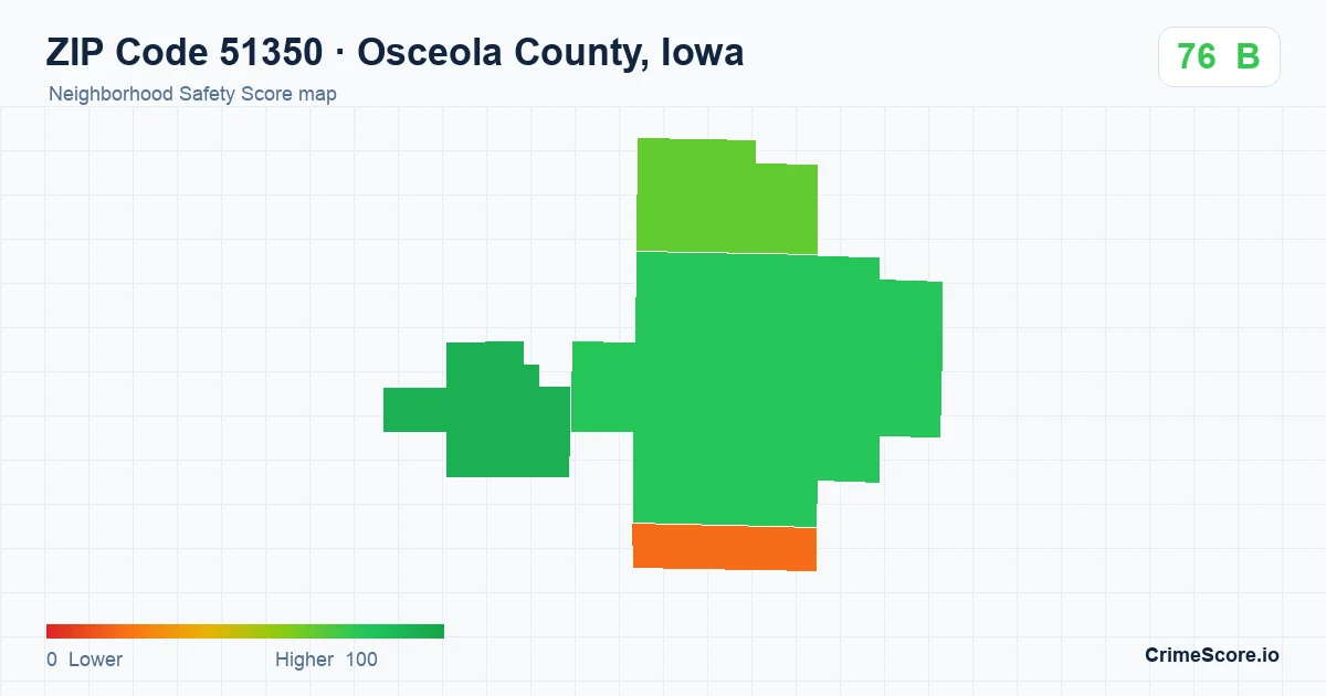 ZIP Code 51350 in Osceola County, Iowa neighborhood Safety Score map