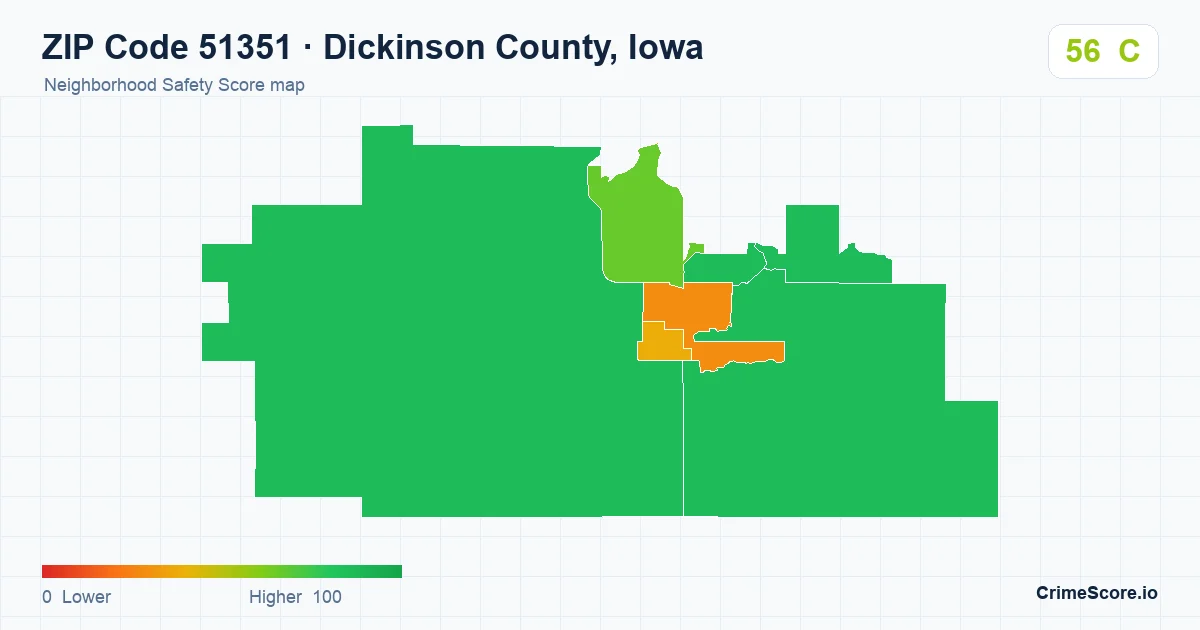 ZIP Code 51351 in Dickinson County, Iowa neighborhood Safety Score map