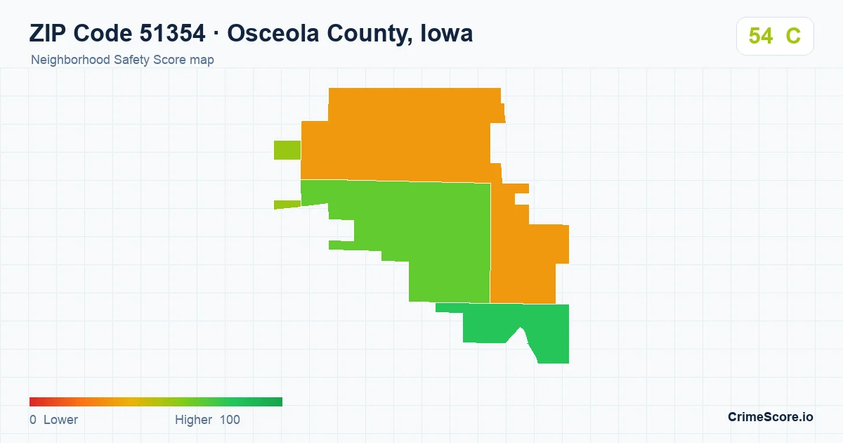 ZIP Code 51354 in Osceola County, Iowa neighborhood Safety Score map